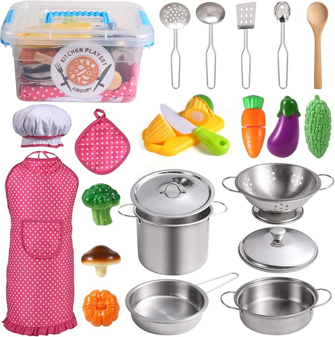 Juboury Kitchen Pretend Play Toys with Stainless